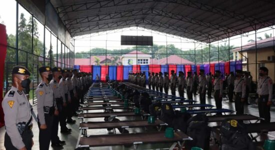 Polres Langkat Gelar Apel Penerimaan Siswa Latihan Kerja SPN Hinai Polda Sumut